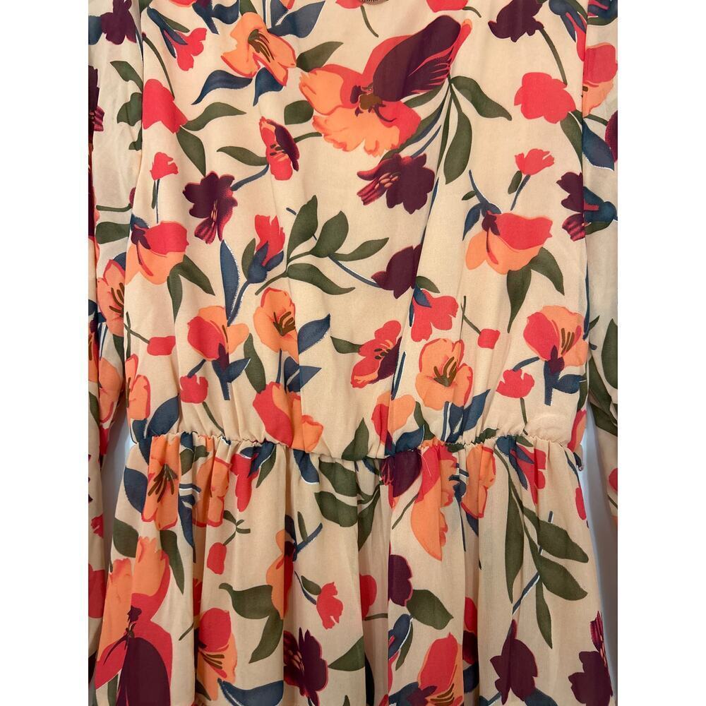 Peachy Pink Floral Empire Waist Ruffle Tiered Maxi Dress Boho Cottagecore Small - Picture 12 of 16